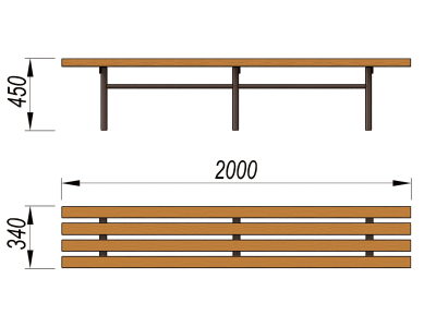 Двухметровая лавочка без спинки 2 м МАФ 1602 в Абакане